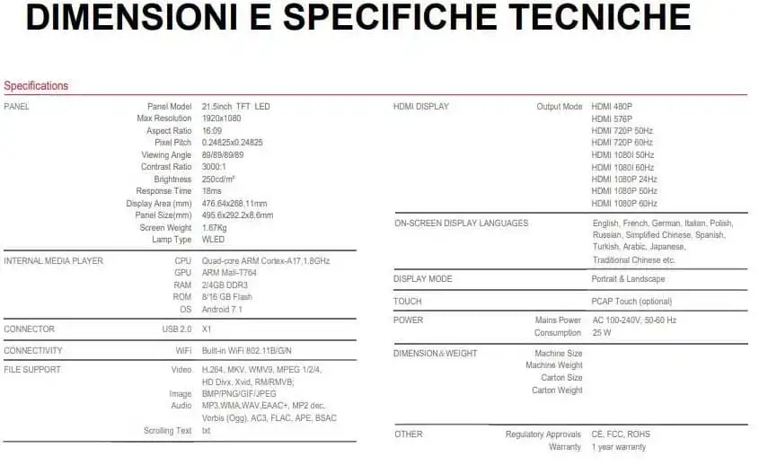 totem multimediale specifiche tecniche