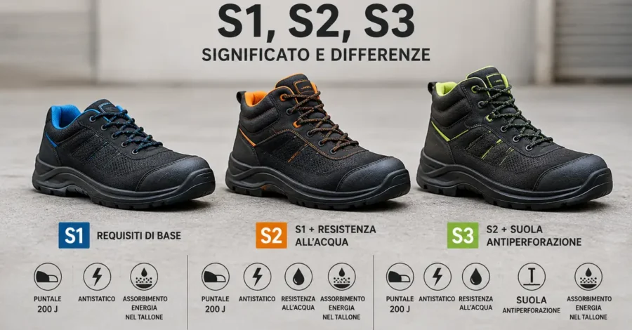 Scarpe antinfortunistiche S1 S2 S3: significato e differenze